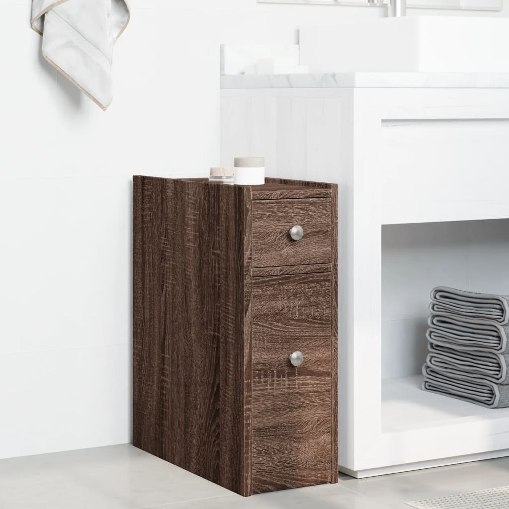 VidaXL Badkamerkast smal met wielen bewerkt hout bruin eikenkleurig