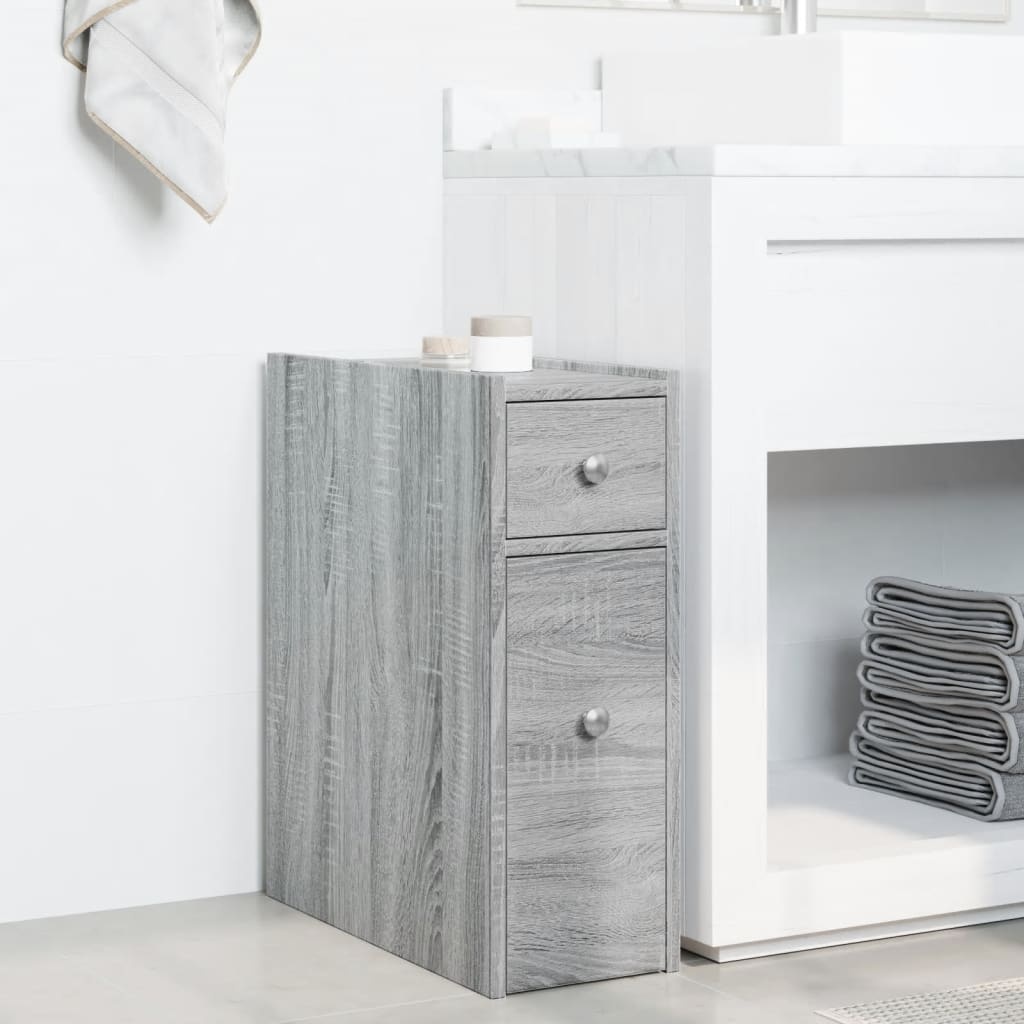 VidaXL Badkamerkast smal met wielen bewerkt hout grijs sonoma eiken