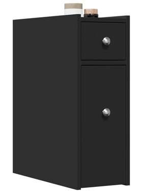 VidaXL Badkamerkast smal met wielen bewerkt hout zwart