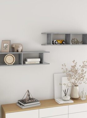 VidaXL Wandschappen 2 st 90x18x20 cm bewerkt hout betongrijs