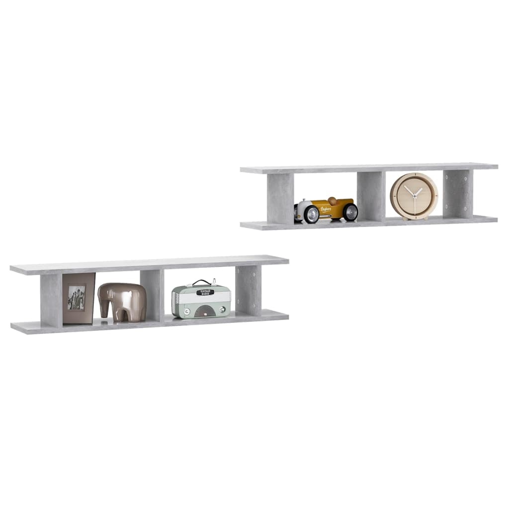 VidaXL Wandschappen 2 st 90x18x20 cm bewerkt hout betongrijs