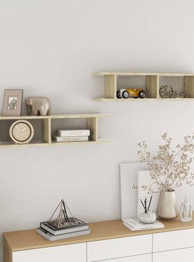 VidaXL Wandschappen 2 st 90x18x20 cm bewerkt hout sonoma eikenkleurig