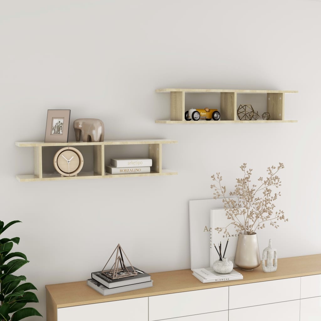 VidaXL Wandschappen 2 st 90x18x20 cm bewerkt hout sonoma eikenkleurig