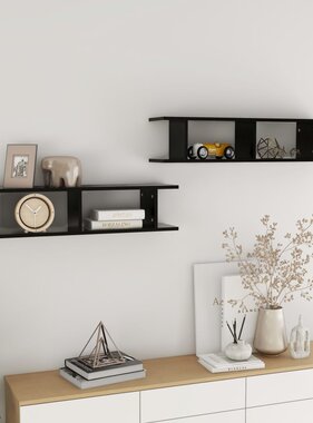 VidaXL Wandschappen 2 st 90x18x20 cm bewerkt hout zwart