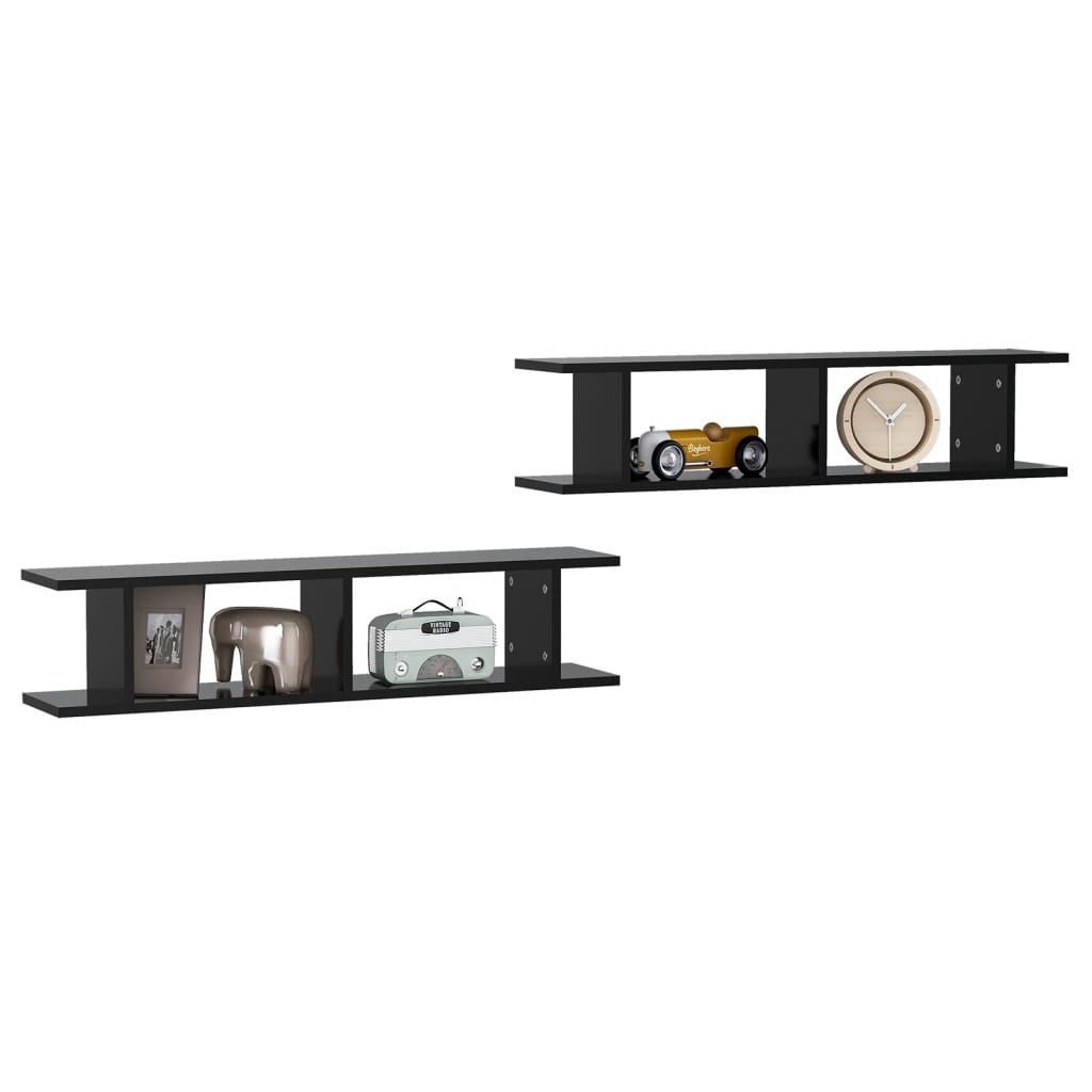 VidaXL Wandschappen 2 st 90x18x20 cm bewerkt hout zwart