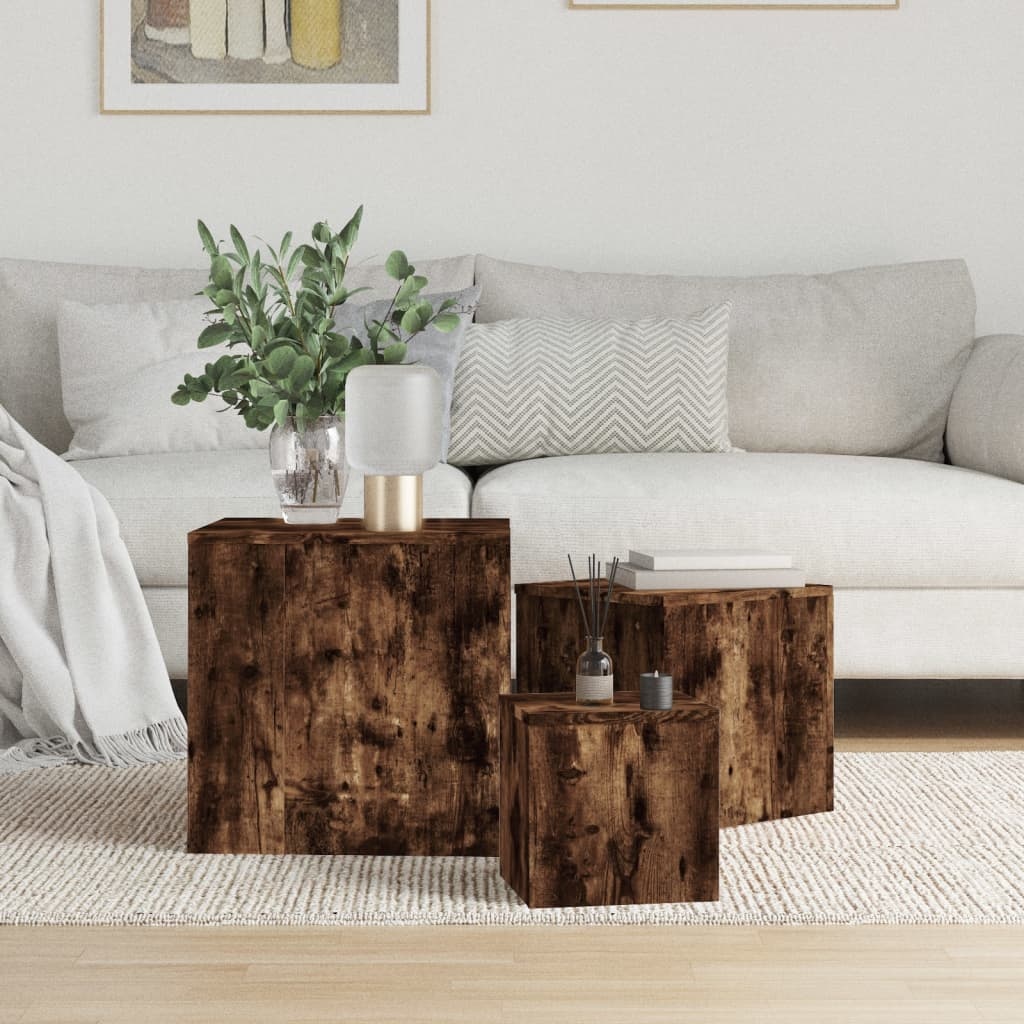 VidaXL Bijzettafels 3 st bewerkt hout gerookt eikenkleurig