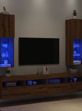 VidaXL Tv-meubels met LED's 2 st 30,5x30x102 cm artisanaal eiken