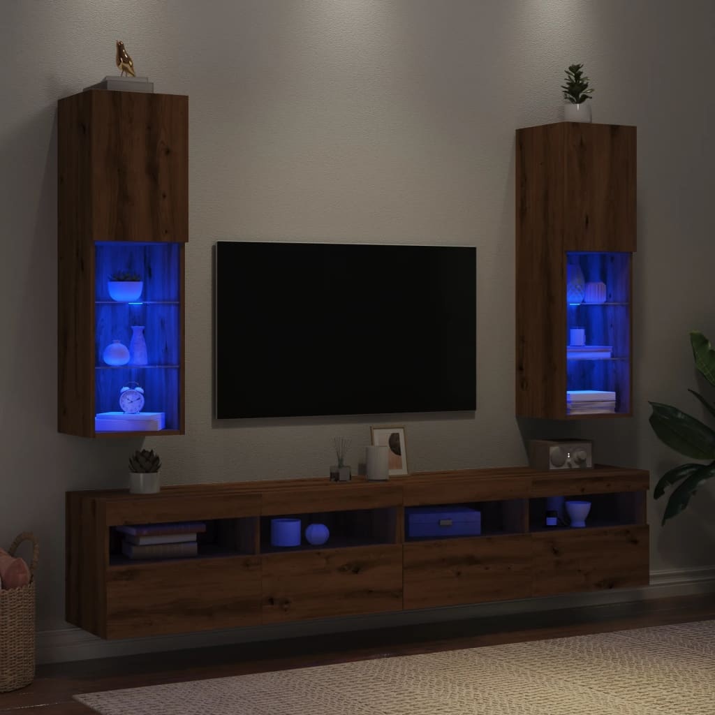 VidaXL Tv-meubels met LED's 2 st 30,5x30x102 cm artisanaal eiken