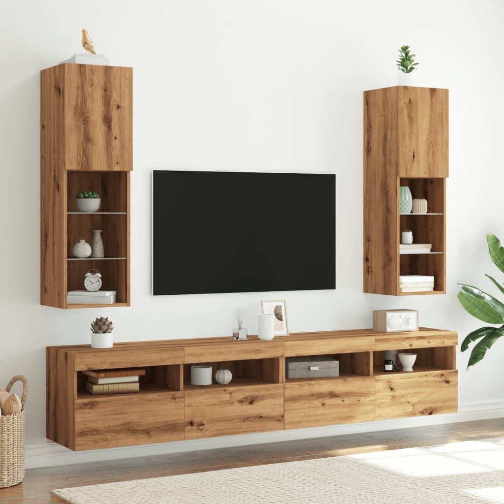 VidaXL Tv-meubels met LED's 2 st 30,5x30x102 cm artisanaal eiken