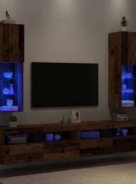 VidaXL Tv-meubels met LED-verlichting 2 st 30,5x30x102 cm oud hout