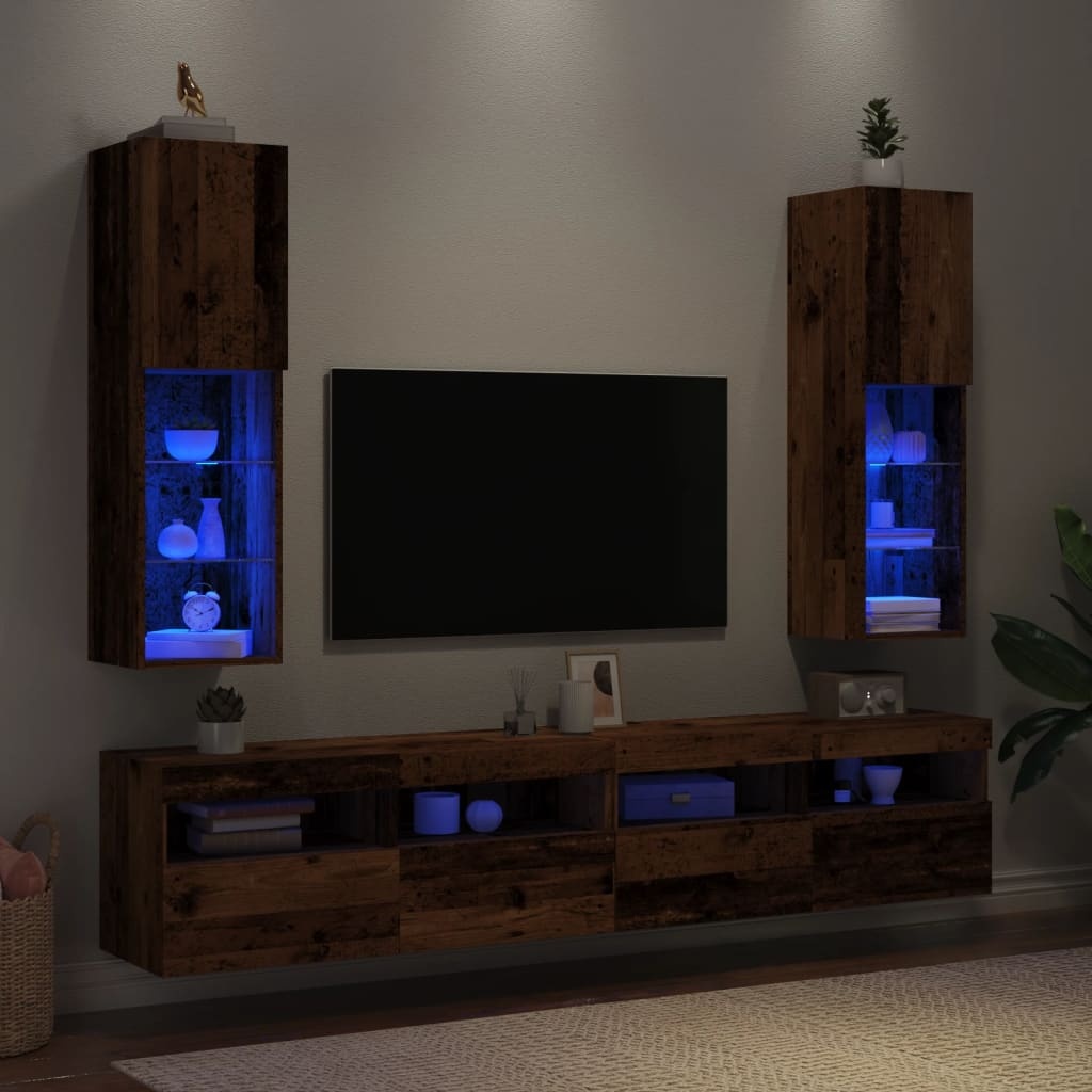 VidaXL Tv-meubels met LED-verlichting 2 st 30,5x30x102 cm oud hout