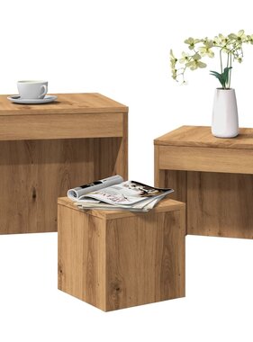 VidaXL 3-delige Tafeltjesset bewerkt hout artisanaal eikenkleur