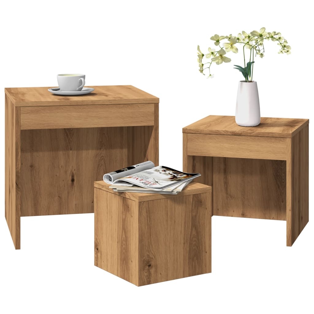VidaXL 3-delige Tafeltjesset bewerkt hout artisanaal eikenkleur