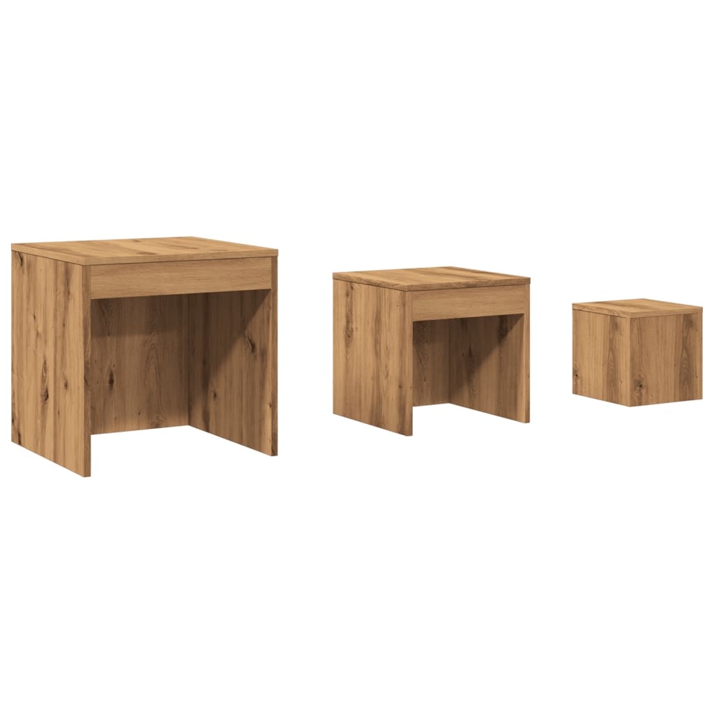 VidaXL 3-delige Tafeltjesset bewerkt hout artisanaal eikenkleur