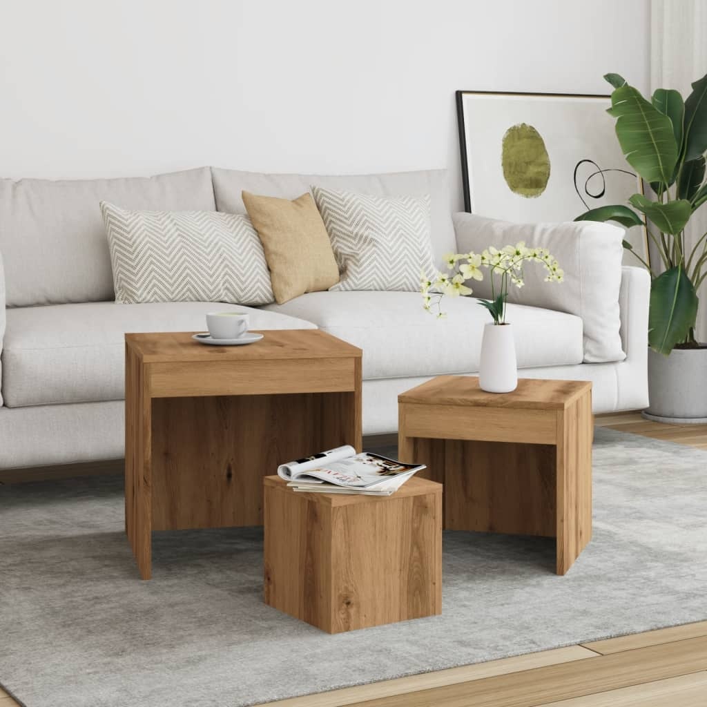 VidaXL 3-delige Tafeltjesset bewerkt hout artisanaal eikenkleur