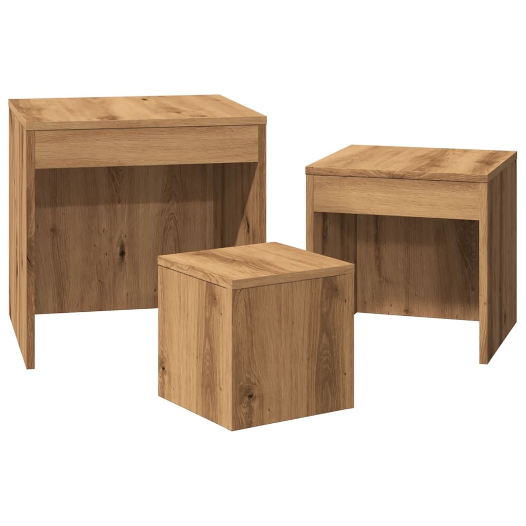 VidaXL 3-delige Tafeltjesset bewerkt hout artisanaal eikenkleur