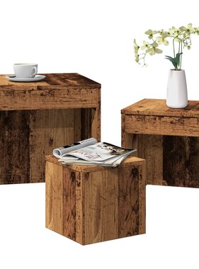 VidaXL 3-delige Tafeltjesset bewerkt hout oud houtkleurig
