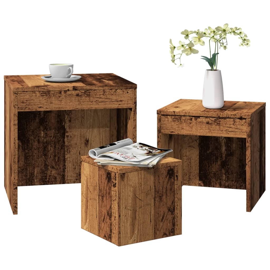 VidaXL 3-delige Tafeltjesset bewerkt hout oud houtkleurig