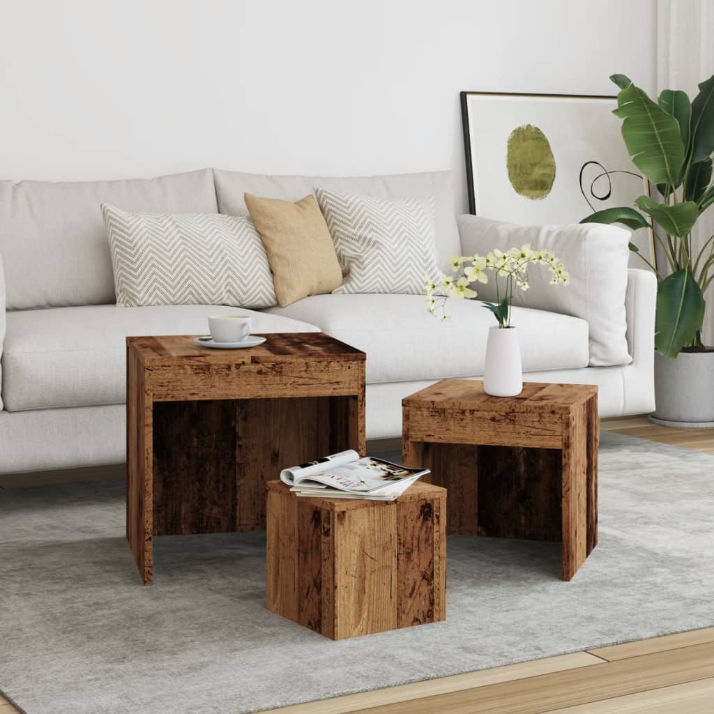 VidaXL 3-delige Tafeltjesset bewerkt hout oud houtkleurig