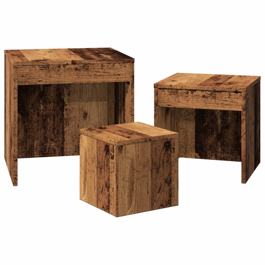 VidaXL 3-delige Tafeltjesset bewerkt hout oud houtkleurig
