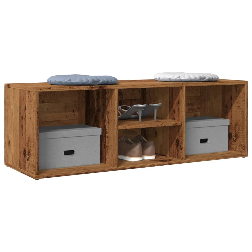 VidaXL Schoenenopbergbank 105x35x35 cm bewerkt hout oud houtkleurig