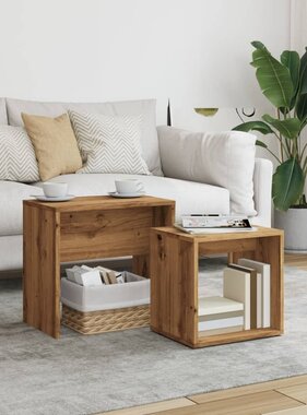 VidaXL 2-delige Tafeltjesset bewerkt hout artisanaal eikenkleurig