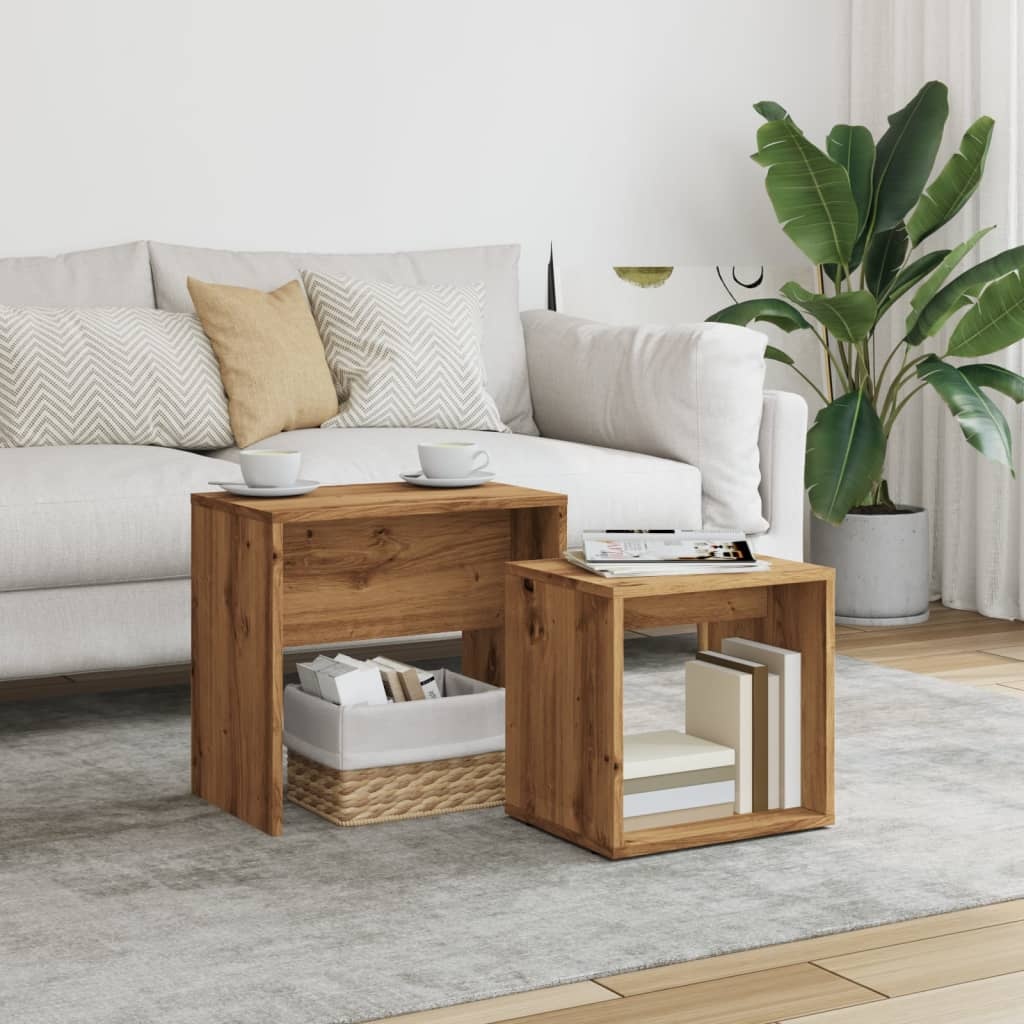 VidaXL 2-delige Tafeltjesset bewerkt hout artisanaal eikenkleurig