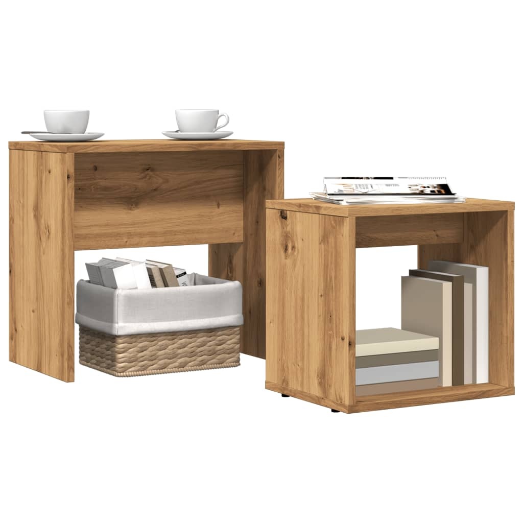VidaXL 2-delige Tafeltjesset bewerkt hout artisanaal eikenkleurig