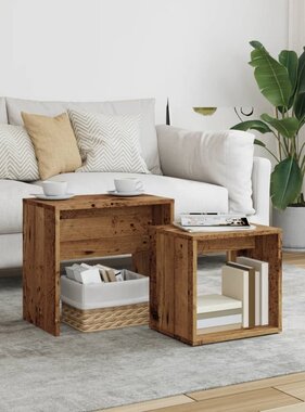 VidaXL 2-delige Tafeltjesset bewerkt hout oud houtkleurig