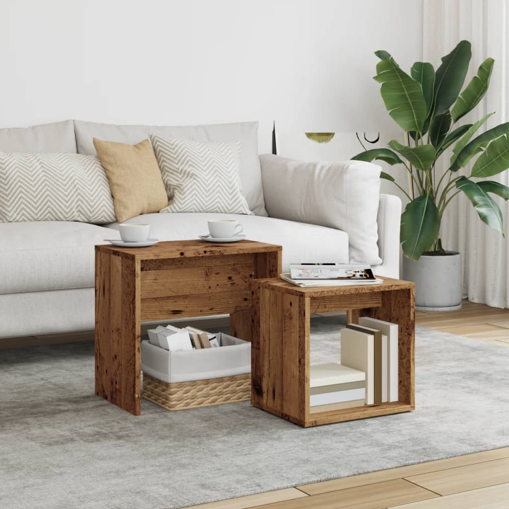 VidaXL 2-delige Tafeltjesset bewerkt hout oud houtkleurig