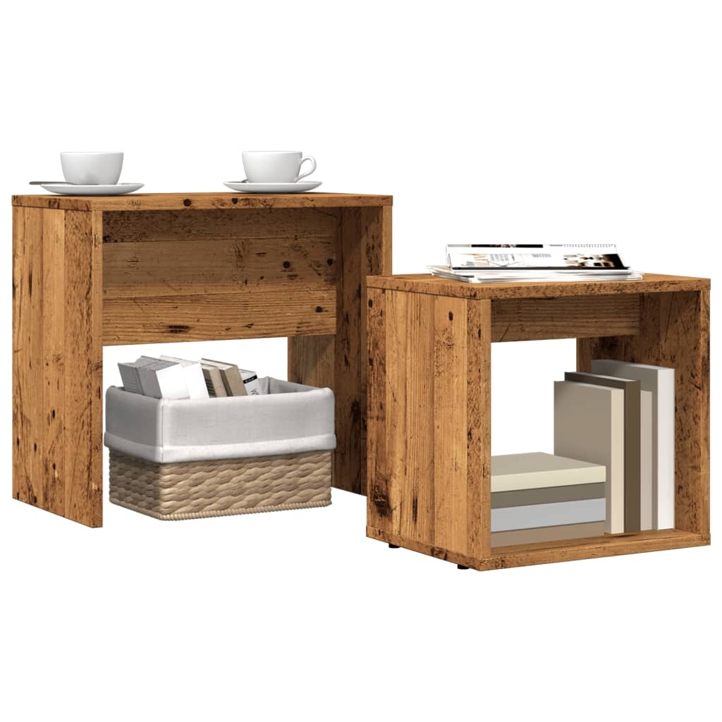 VidaXL 2-delige Tafeltjesset bewerkt hout oud houtkleurig