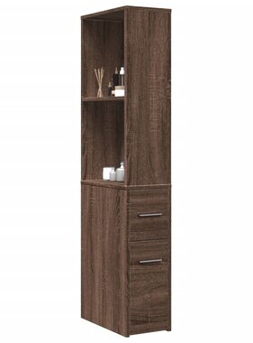 VidaXL Badkamerkast smal met wielen bewerkt hout bruin eikenkleurig