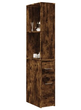 VidaXL Badkamerkast smal met wielen bewerkt hout gerookt eikenkleurig