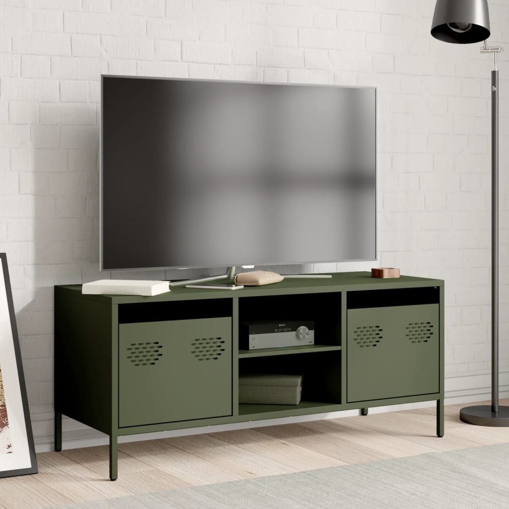 VidaXL Tv-meubel 101,5x39x43,5 cm koudgewalst staal olijfgroen