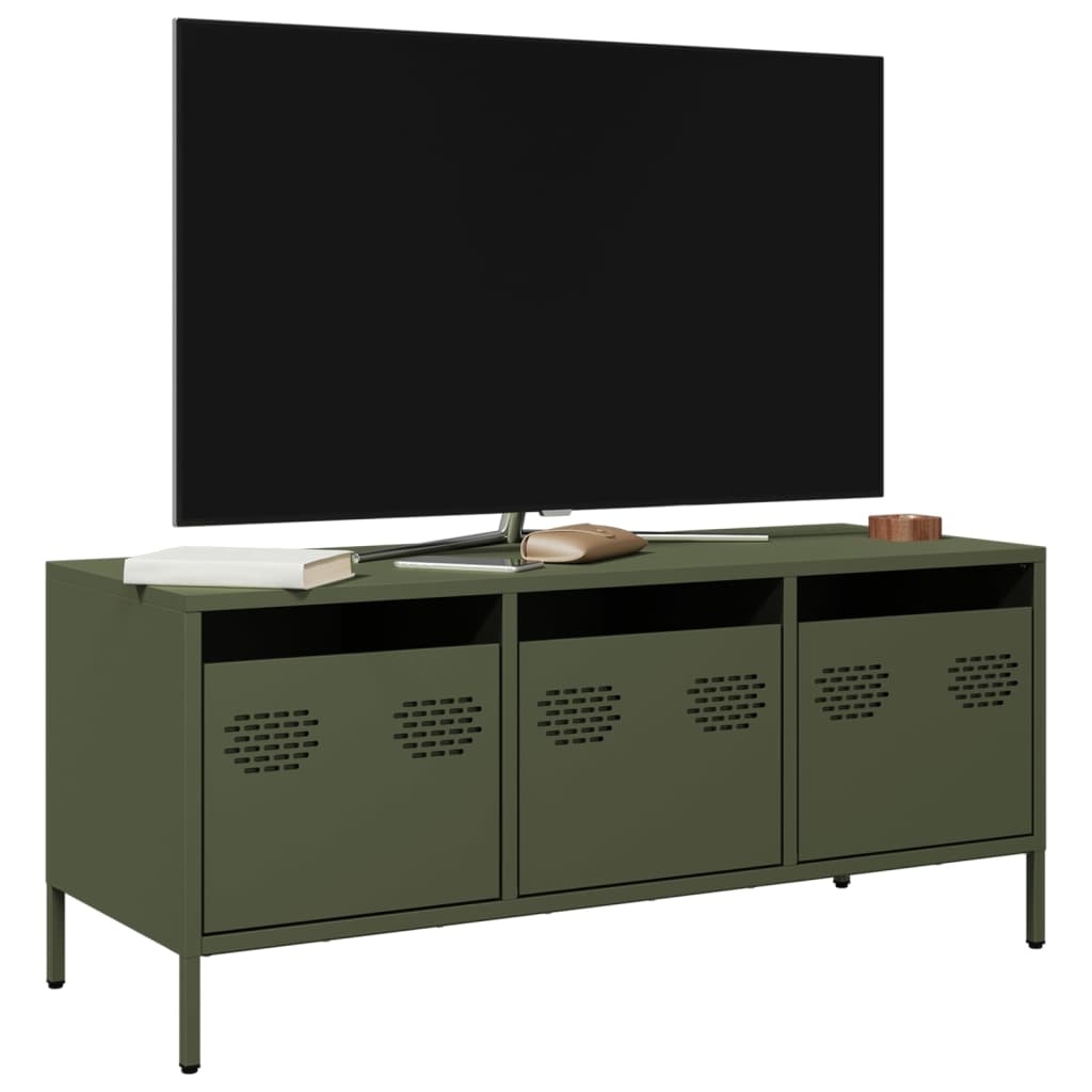 VidaXL Tv-meubel 101,5x39x43,5 cm koudgewalst staal olijfgroen