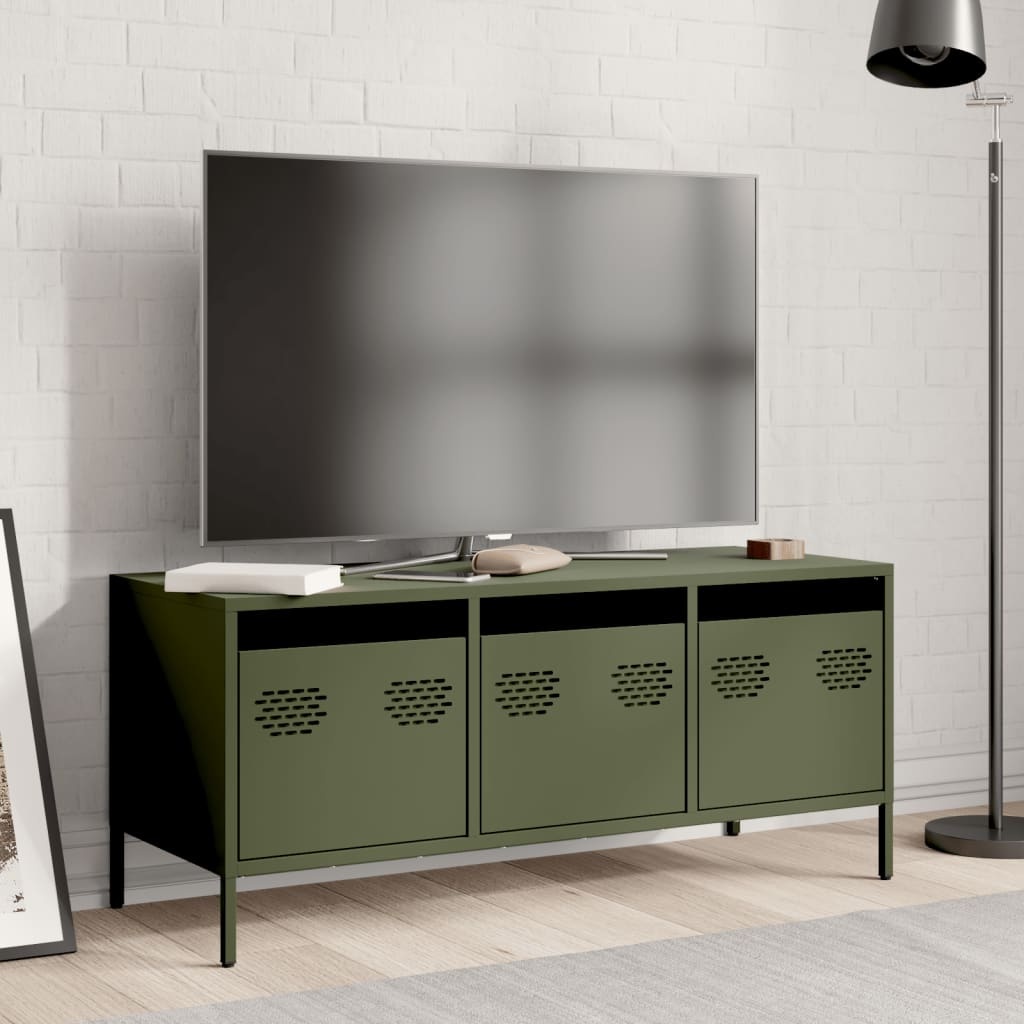 VidaXL Tv-meubel 101,5x39x43,5 cm koudgewalst staal olijfgroen