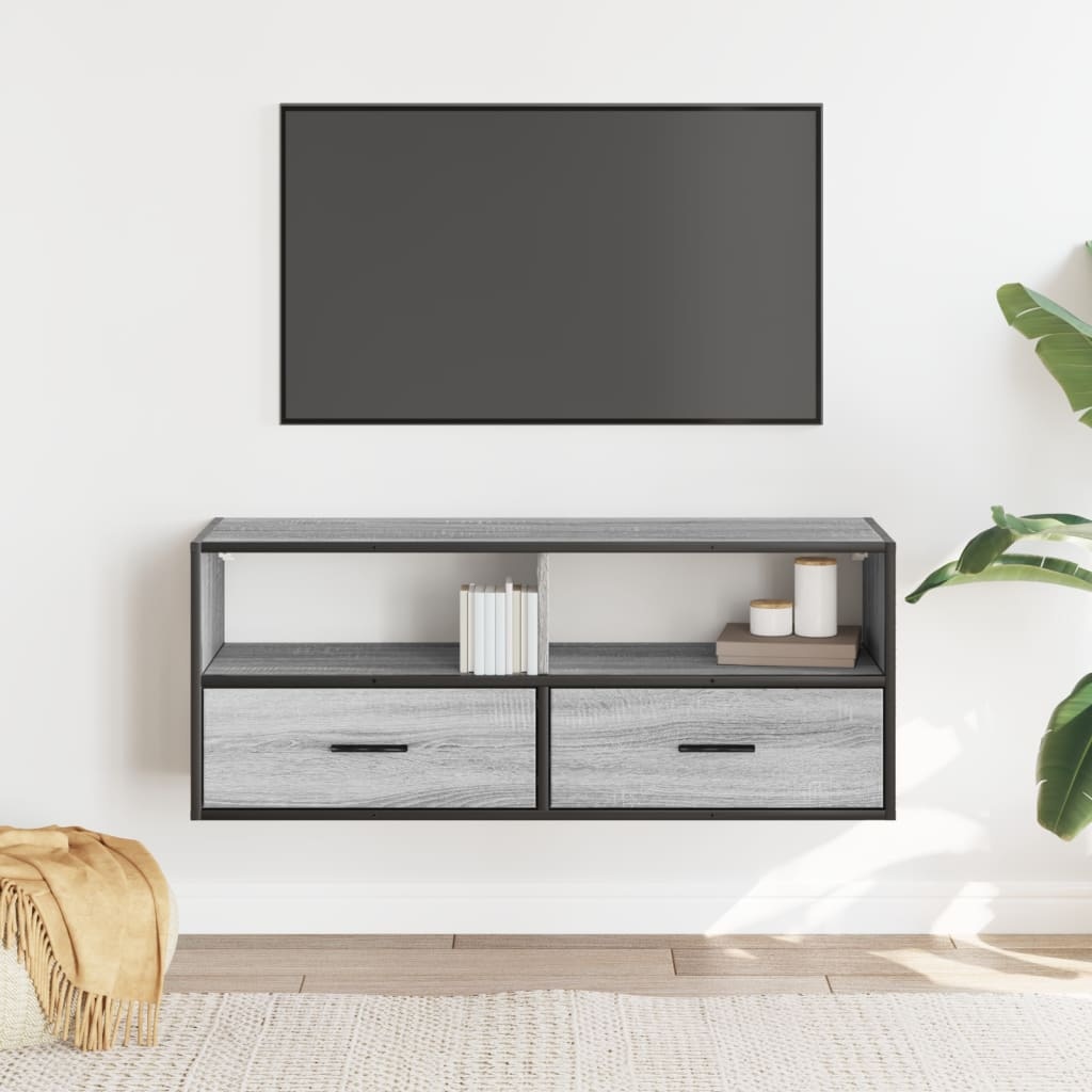 VidaXL Tv-meubel 100x31x39,5 cm bewerkt hout metaal grijs sonoma eiken