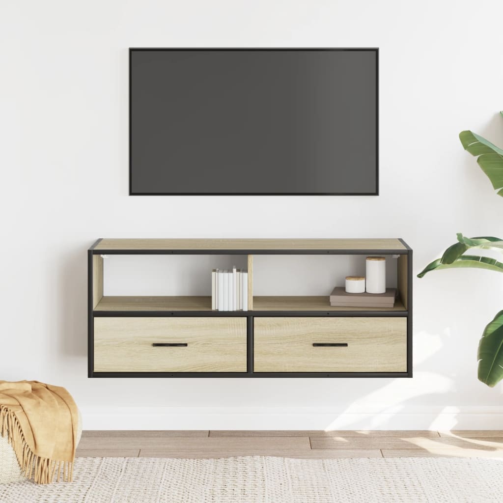 VidaXL Tv-meubel 100x31x39,5cm bewerkt hout metaal sonoma eikenkleurig