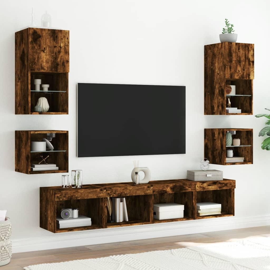 VidaXL Tv-wandmeubel met LED-verlichting 30x28,5x30 cm gerookt eiken