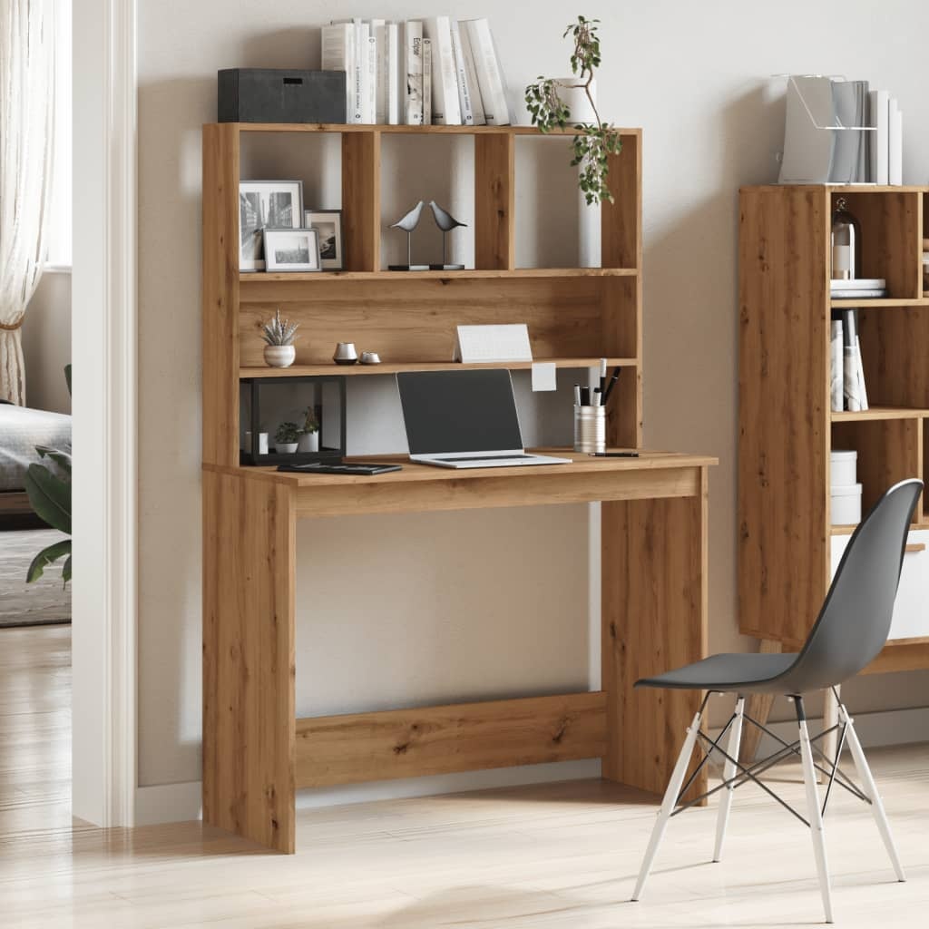 VidaXL Bureau met schappen 102x45x148 cm bewerkt hout artisanaal eiken