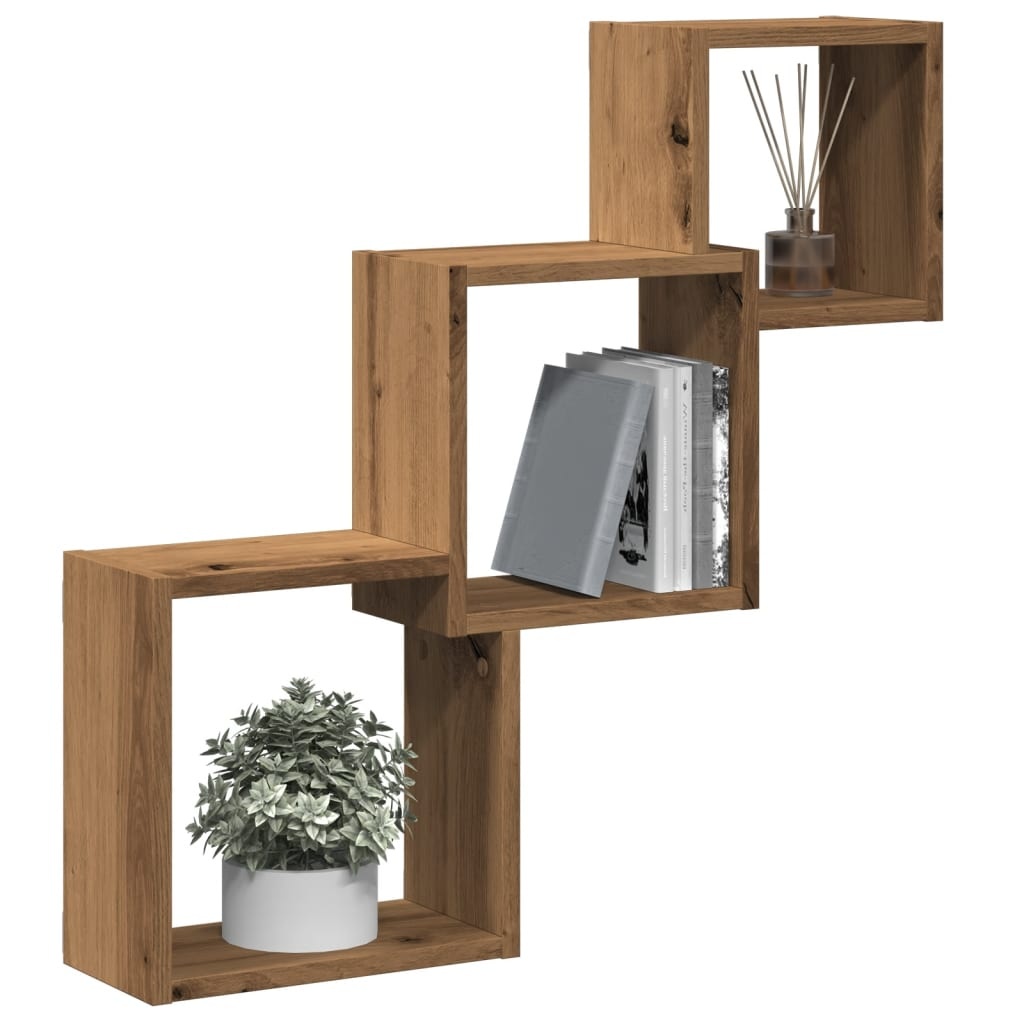 VidaXL Wandplanken kubus 68x15x68cm bewerkt hout artisanaal eikenkleur
