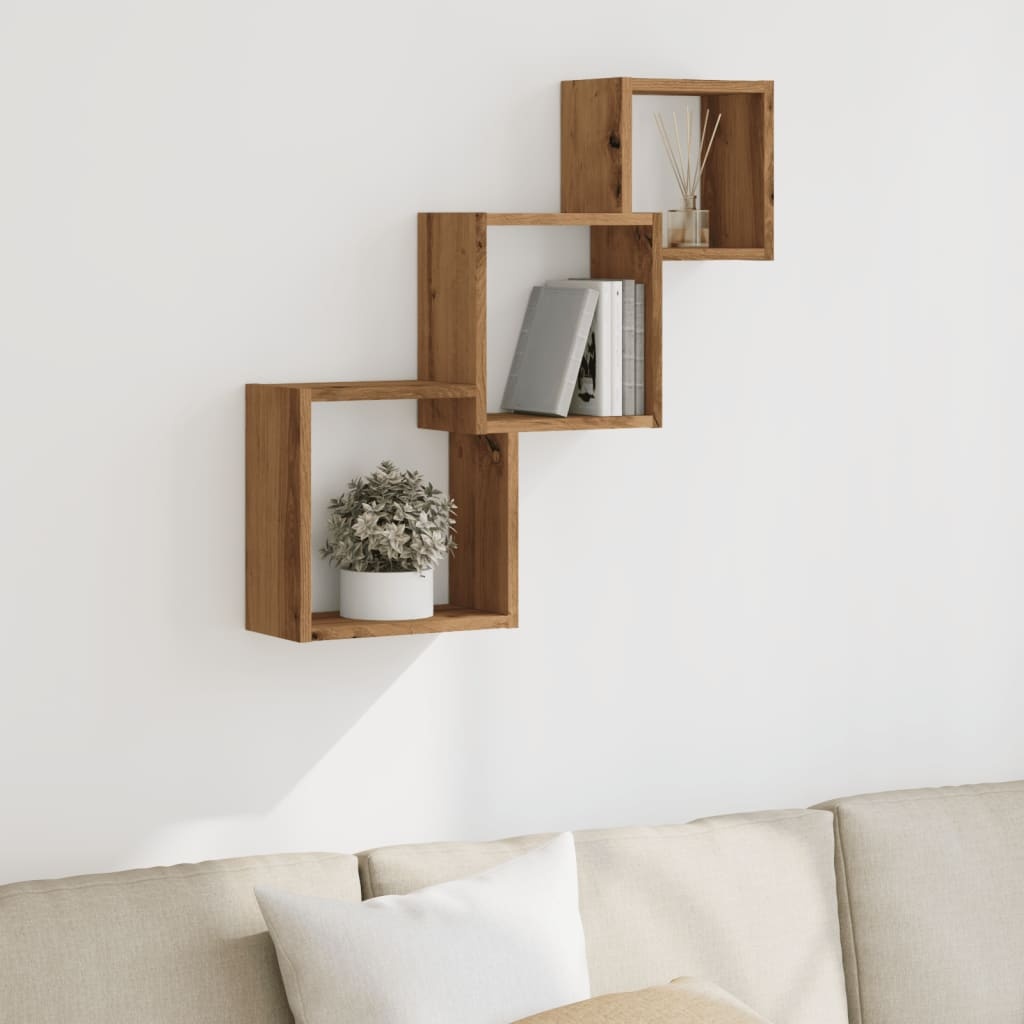 VidaXL Wandplanken kubus 68x15x68cm bewerkt hout artisanaal eikenkleur