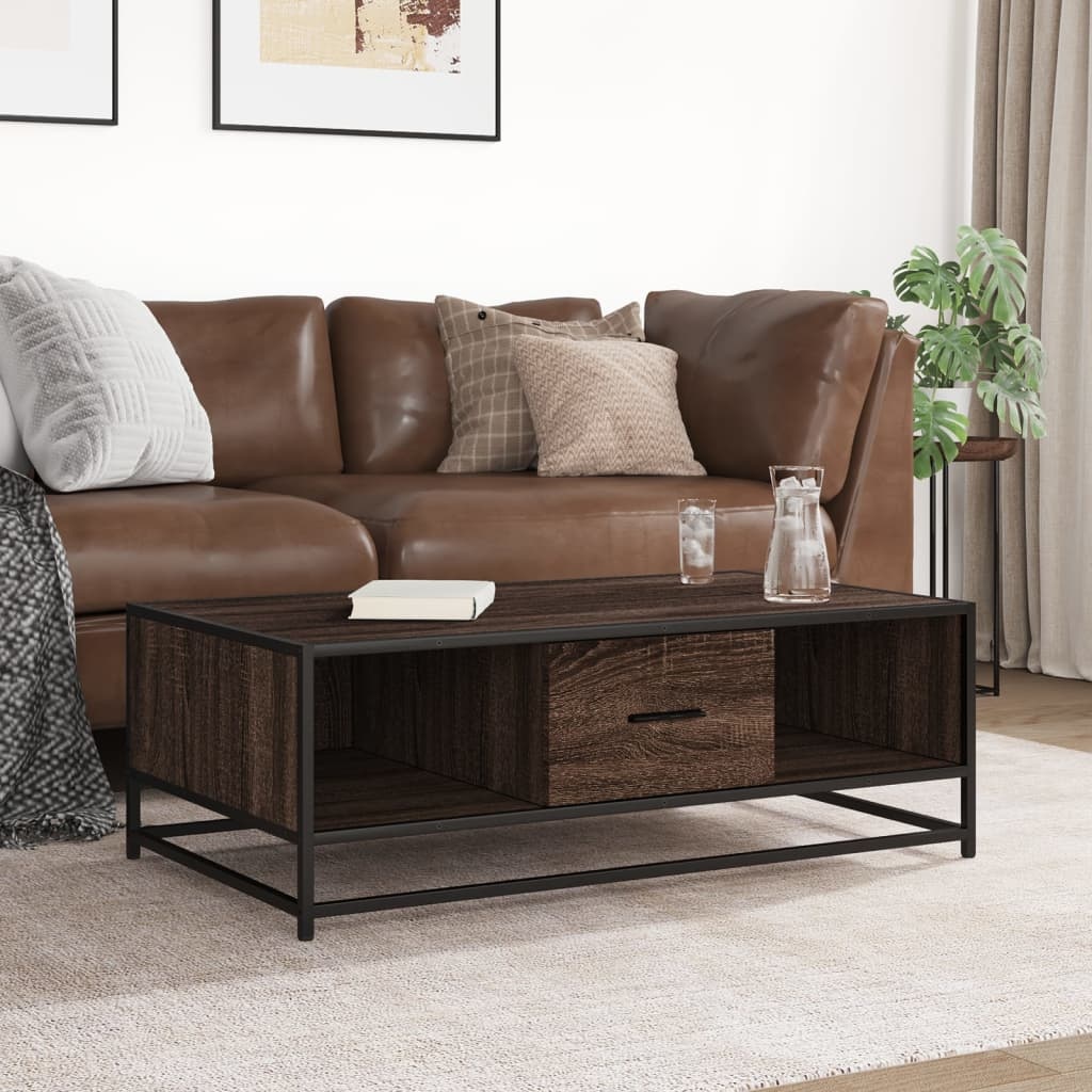 VidaXL Salontafel 100x57x35 cm bewerkt hout en metaal bruin eikenkleur