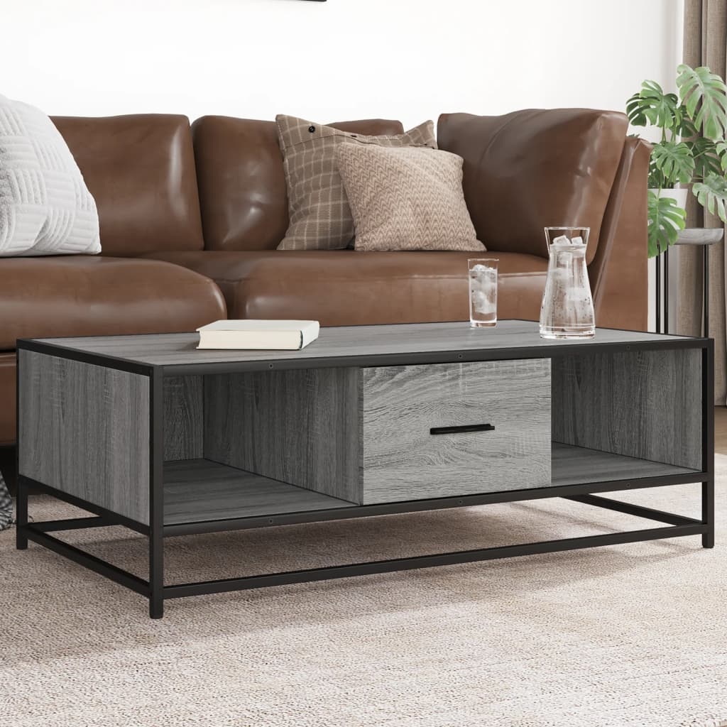 VidaXL Salontafel 100x57x35 cm bewerkt hout en metaal grijs sonoma