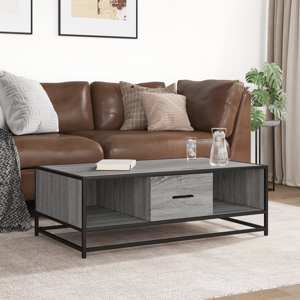 VidaXL Salontafel 100x57x35 cm bewerkt hout en metaal grijs sonoma