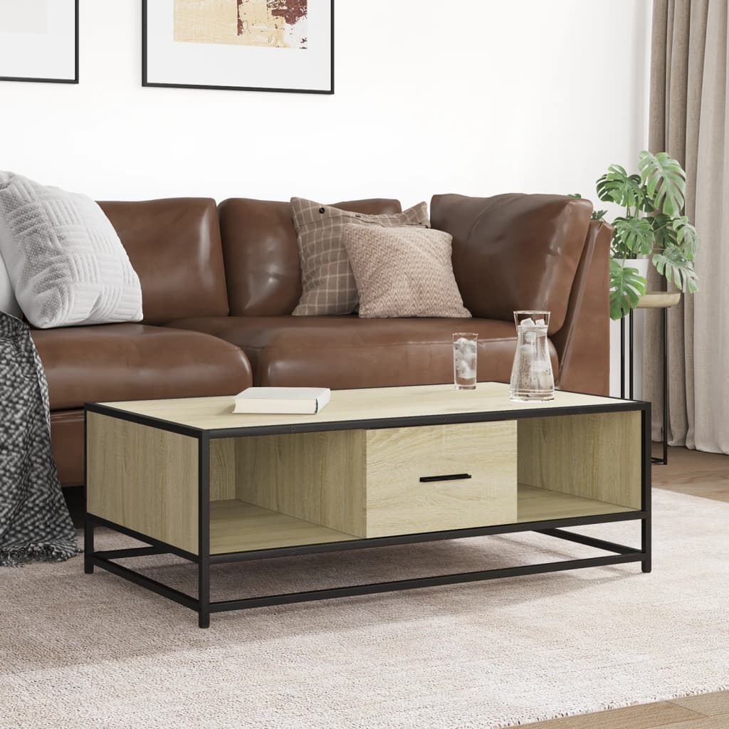 VidaXL Salontafel 100x57x35 cm bewerkt hout en metaal sonoma eiken