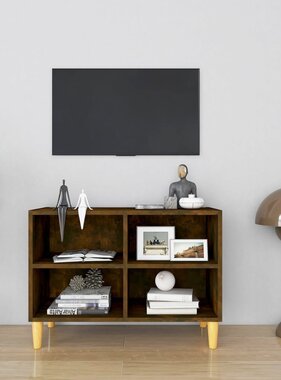 VidaXL Tv-meubel met houten poten 69,5x30x50 cm gerookt eikenkleurig