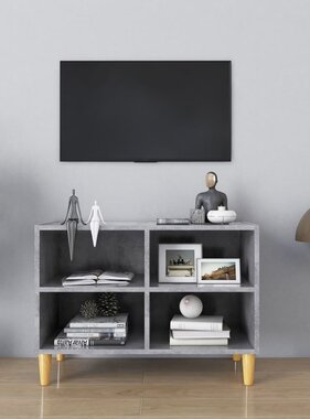 VidaXL Tv-meubel met massief houten poten 69,5x30x50 cm betongrijs