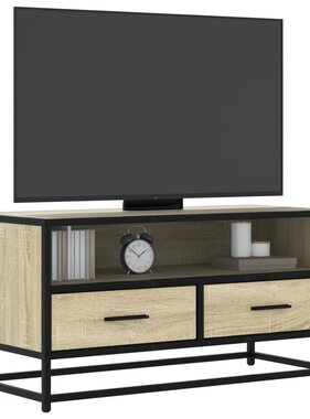 VidaXL Tv-meubel 80x34,5x40 cm bewerkt hout metaal sonoma eikenkleurig