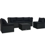 VidaXL 4-delige Loungeset met kussens poly rattan zwart